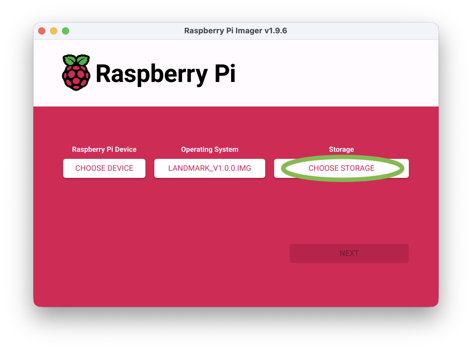w-49 RPi Imager CHOOSE STORAGE