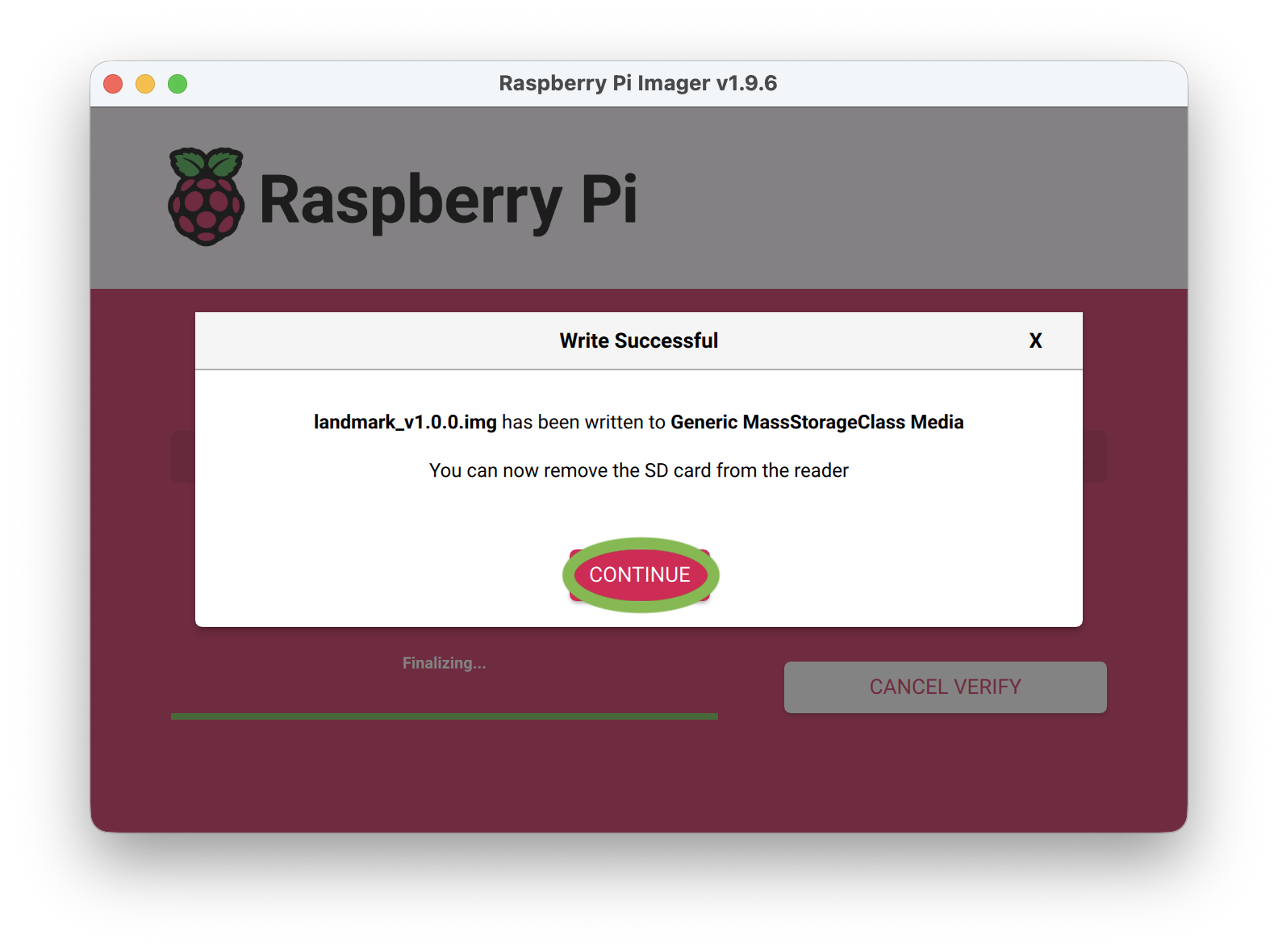 w-49 RPi Imager CONTINUE